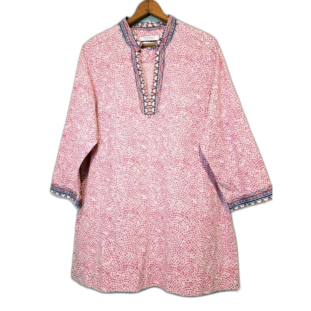 Foxcroft for Appleseed's Pink Tunic Top Wrinkle Free Cotton Mosaic Coastal SZ 14